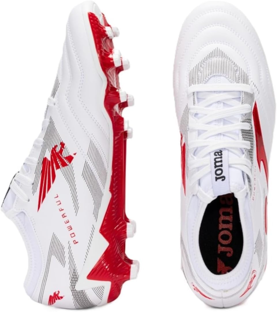 Joma Soccer Boots Firm Ground, 6.5-12 US - Professional Cleats - Microfiber Upper, Chrome Sole, Heel Reinforcement - Powerful White