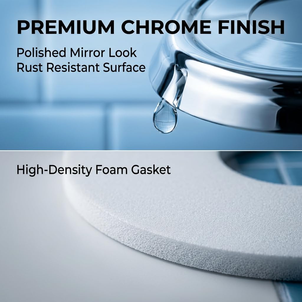 Tub Spout Cover Ring Chrome, Stainless Steel Tub Spout Cover Plate With Foam Gasket, 1.5" ID and 3.6" OD Bath Spout Cover For Bathroom Remodeling Repair, Cover Gaps Around Bathtub Spout