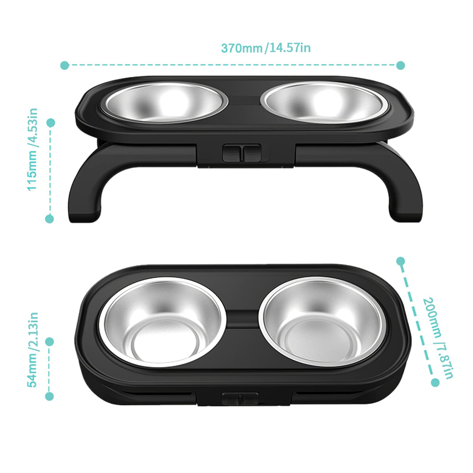 Comedero Para Gatos Perros Elevados,Alturas Ajustables,Comedero Y Bebedero Para Mascotas Con Extraíbles Doble Del Acero Inoxidable Cuencos De Agua Para Golosinas Para Cachorros Gatos Perros ,Negro