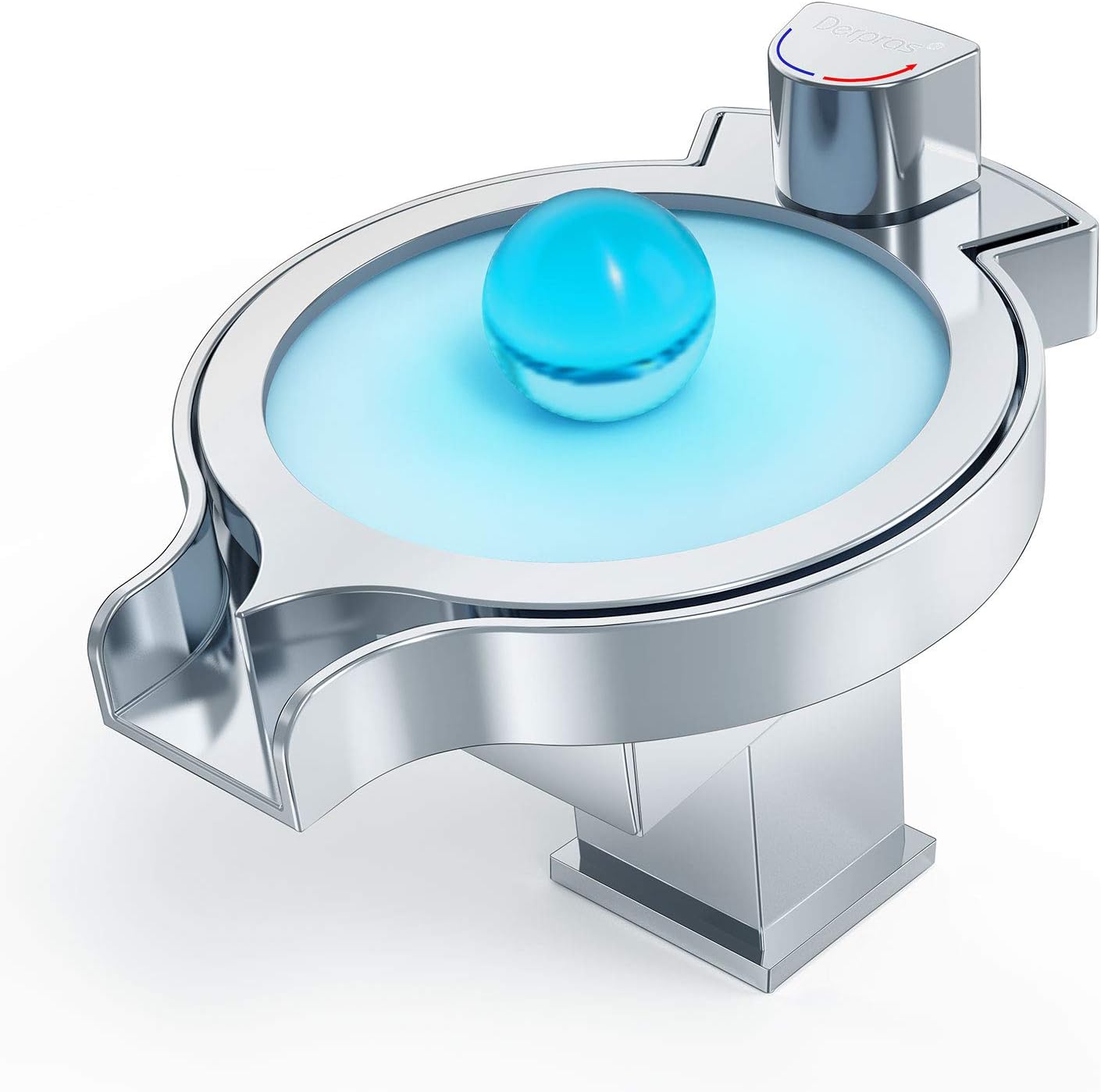 Derpras Modern Luxury Bathroom LED Sink Faucet, Waterfall Single Hole Mixer Faucet, No Battery, Colors Changing Based on Water Temperature, Polish Chrome