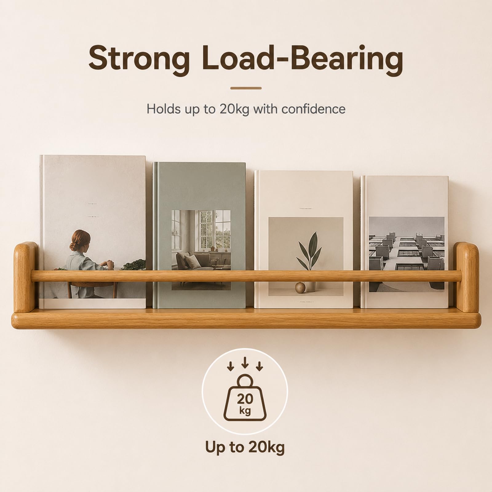 Revistero de Pared en Madera Maciza, Organizador con Esquinas Redondeadas, Soporte para Revistas y Periódicos para Sala, Dormitorio, Cocina y Oficina Yellow 15.7in/40cm