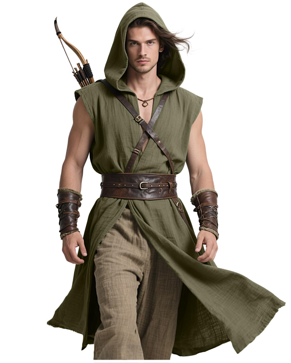 keland Camicia a tunica medievale da uomo senza maniche con stemma LARP (verde, M)