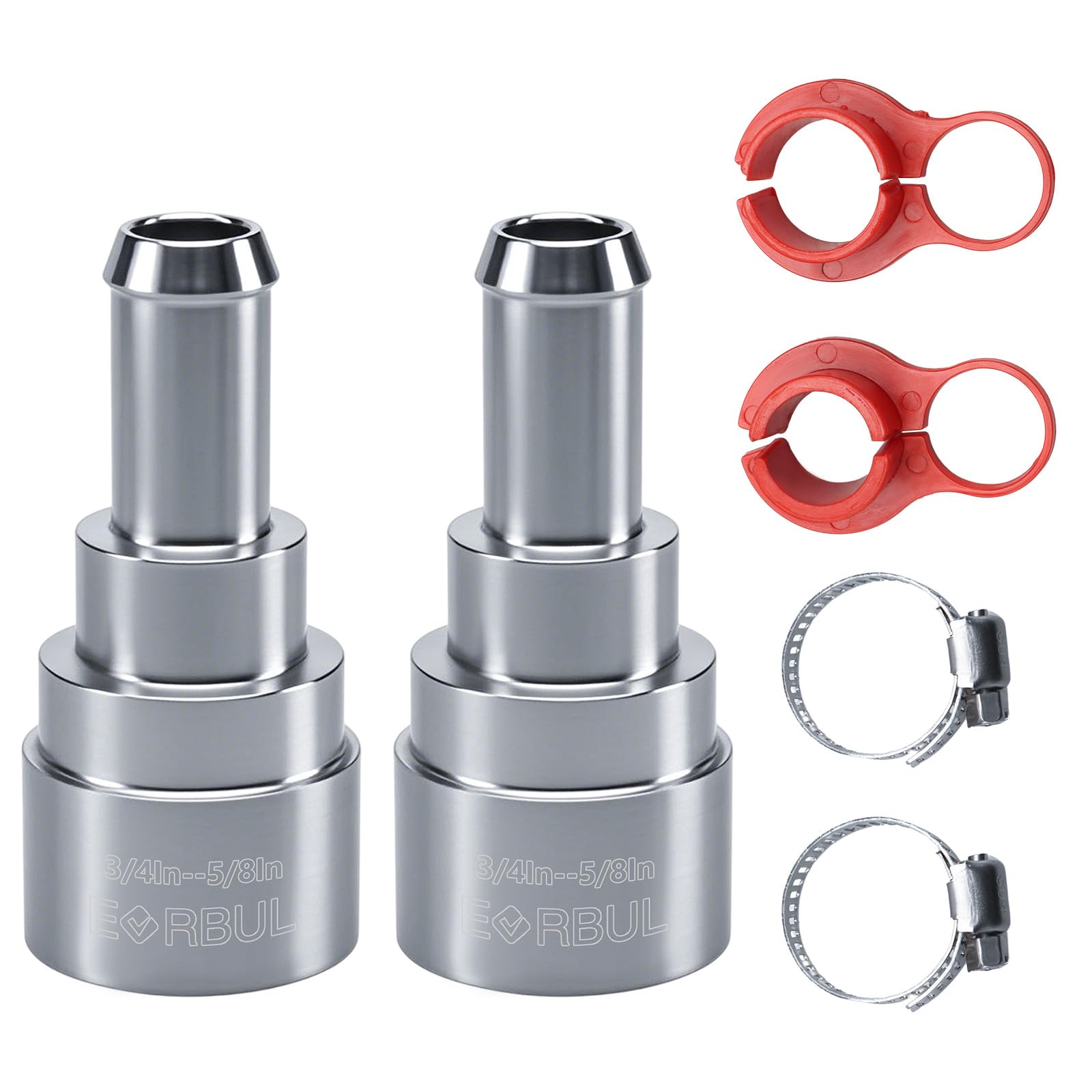 EVRBUL 2PCS Heater Core Hose Connectors - Stainless Steel Coolant Hose Connector Inlet/Outlet 3/4In Tube x 5/8In Hose Compatible with Chevrolet GMC Cadillac Replace# 15032062 800-409HP