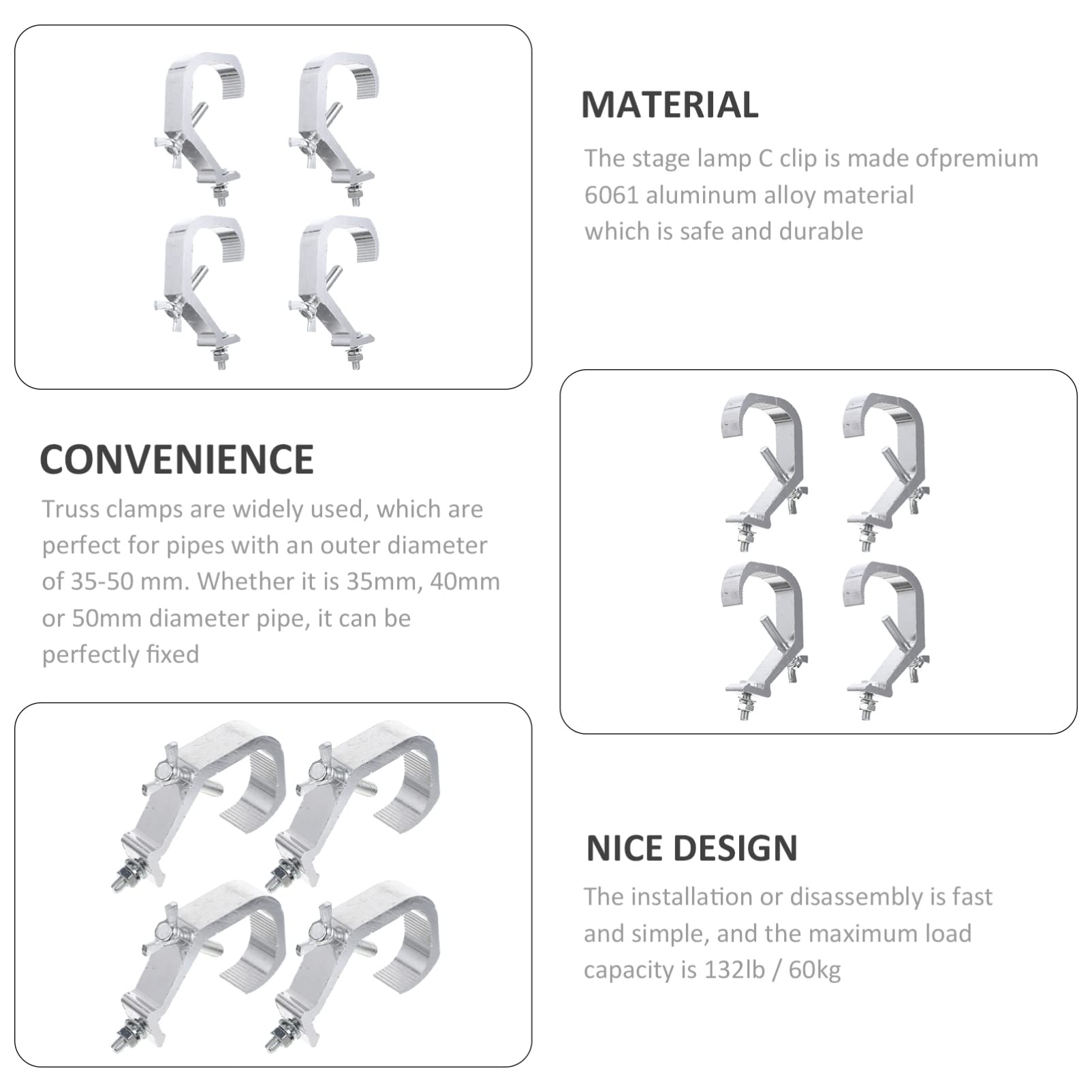 FONDOTIN 4 Stück Bühnenlicht Klammern Aluminium - Stabile Aufhängehaken Für DJ & Veranstaltungen