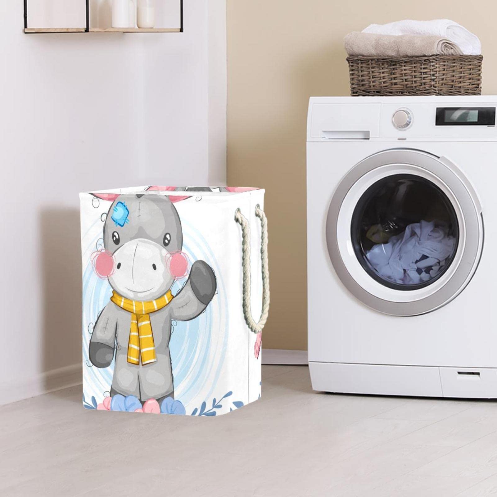 Simpatico asino in peluche, grande cesto portabiancheria con manico resistente, cesto portaoggetti per camera da letto, bagno, dormitorio universitario