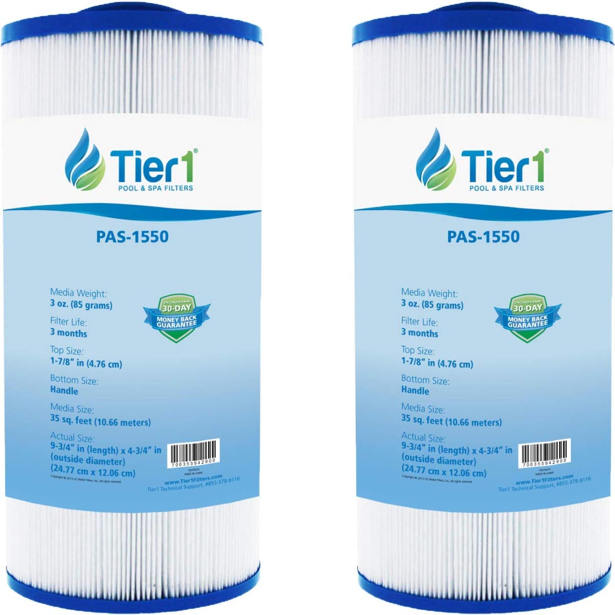 Tier1 Pool & Spa Filter Cartridge 2-pk | Replacement for Thermo Spas FL1009, Thermo Spas Healing Spa, Pleatco PTS35, Filbur FC-0187, Unicel C-4324 and More | 35 sq ft Pleated Fabric Filter