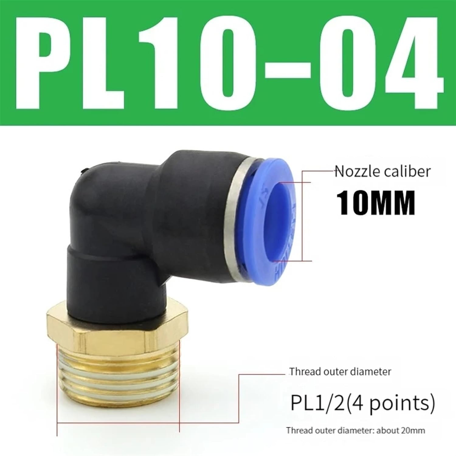 Pneumatic Connector L Shape PL 4/6/8/10/12mm Hose Tube M5 6 1/8 1/4 3/8 1/2 BSPT Thread Air Elbow Quick Coupling Fitting 1Pcs(PL10-04)