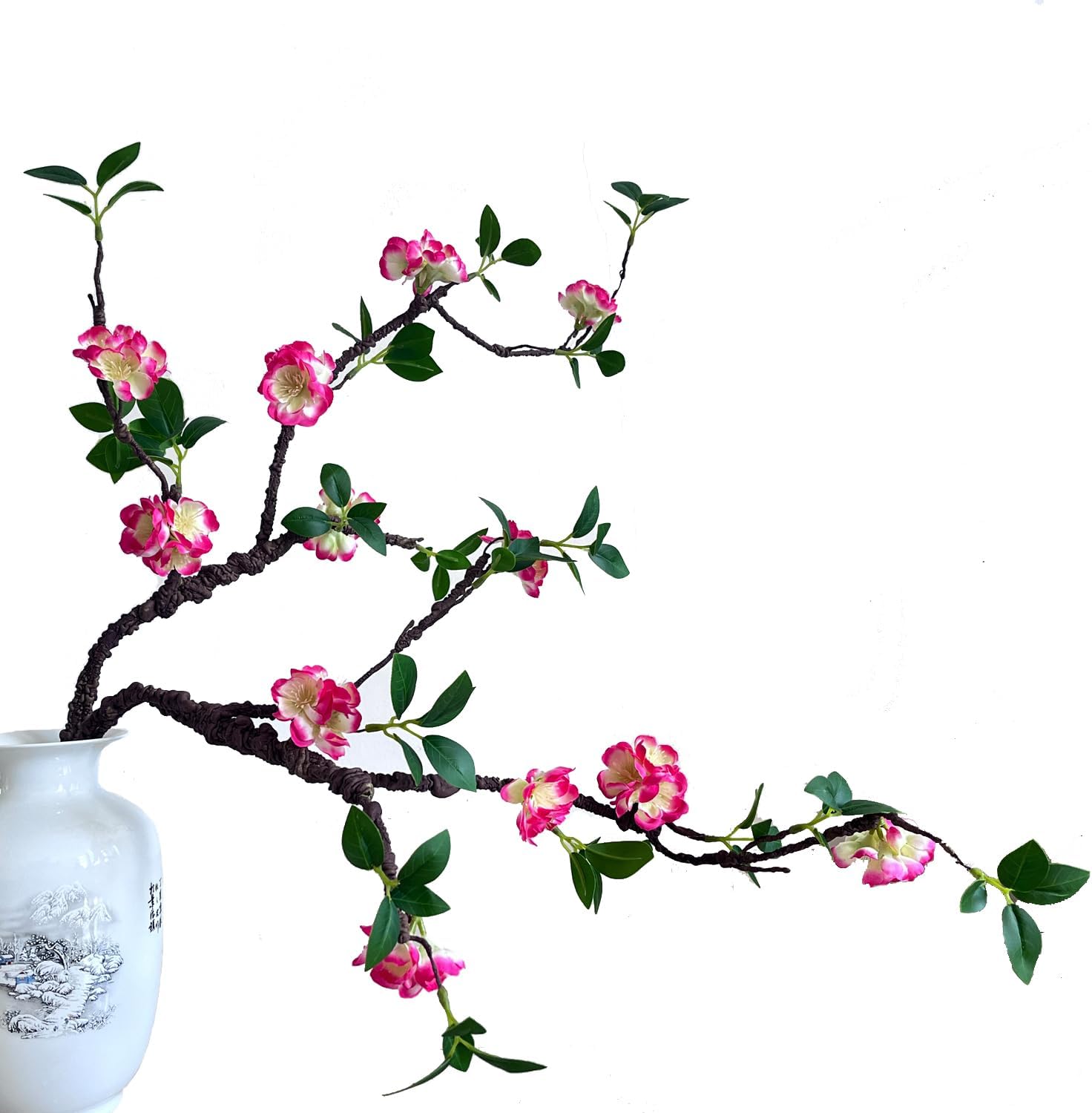 Artificial Flowers, 2pcs Fake Cherry Blossom Branches 31 Inch Long Stem Silk Flowers for DIY Vase Home Hotel Office Wedding Party Garden Decor (Rose Red)