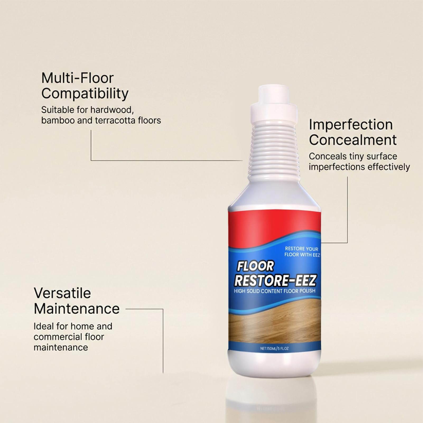 Floor Restore Eez, 150ml Solution De Restauration Des Sols, Rénovateur Pour Sols En Bois, Liquide Rénovation Floor, Agent Protection Floors Nettoyant Réparateur Anti-Rayures Pour Parquets Stratifiés