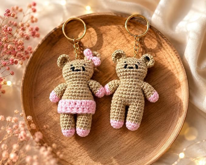 Image of Handmade Crochet Keychain Combo for Girls Women Cute Aesthetic Sunflower Strawberry Watermelon Daisy Knitted Keychain Bag Charm Purse Charm Car Key Ring Backpack Accessories Gift