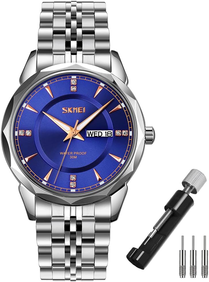 SKMEI Watch for Men Business Stainless Dress Fashion Waterproof Luxury Analog Simple Day Date Fathers Dad Gifts Silver Gold Wrist Watches