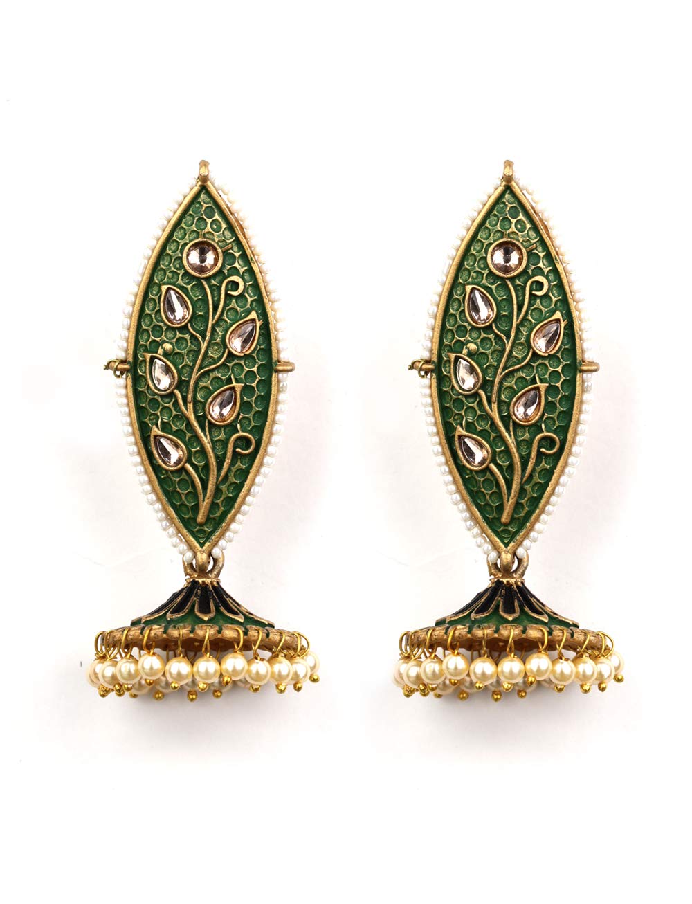 Priyaasi Ethnic Green Leaf Drop Earrings for Women | Kundan-Studded | Tiny Jhumka with Drop of Pearl | Earrings for Weddings, Sangeet, & Festivals | Gold-Plated | Alloy Metal | Pushback Closure (B08RB2YMH5) Amazon Price History, Amazon Price Tracker