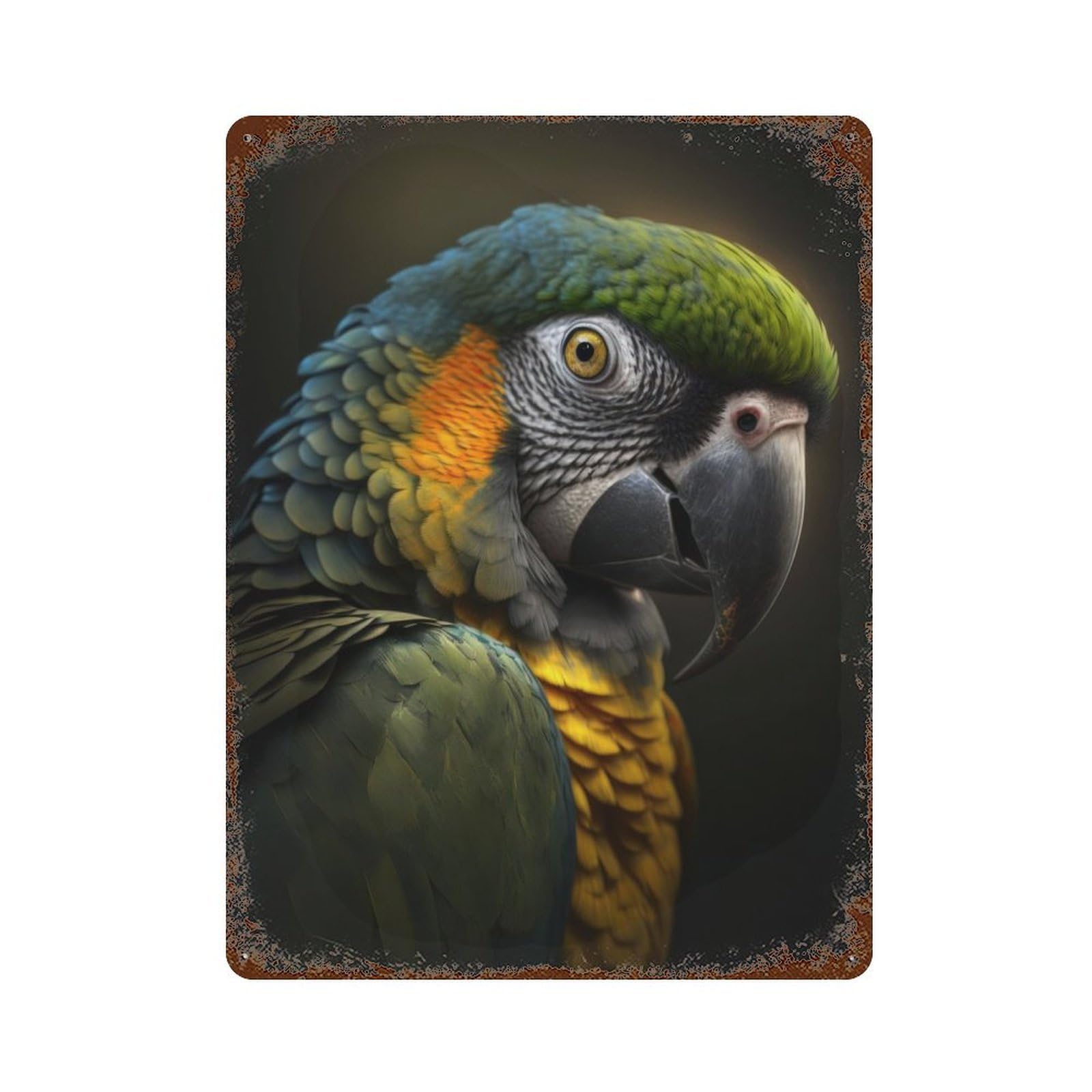 Retro Metal Sign with Parrot Portrait Design 15.7"x11.8", for Living Room, Hallway And Home Decor, Farmhouse Wall Decor
