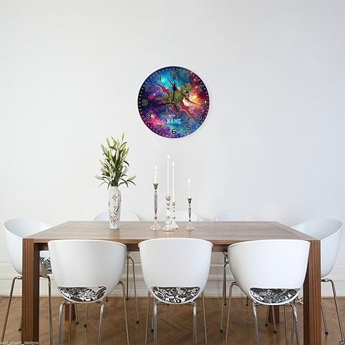 Miniatura 3 de SUQINFA Reloj de pared de dinosaurio con garra de galaxia personalizado para habitación de niños, reloj de pared personalizado con nombre de niño,