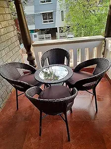 A Star Indoor Four Seater Garden Patio Furniture Set 4Chairs and 1Table with Glass Set