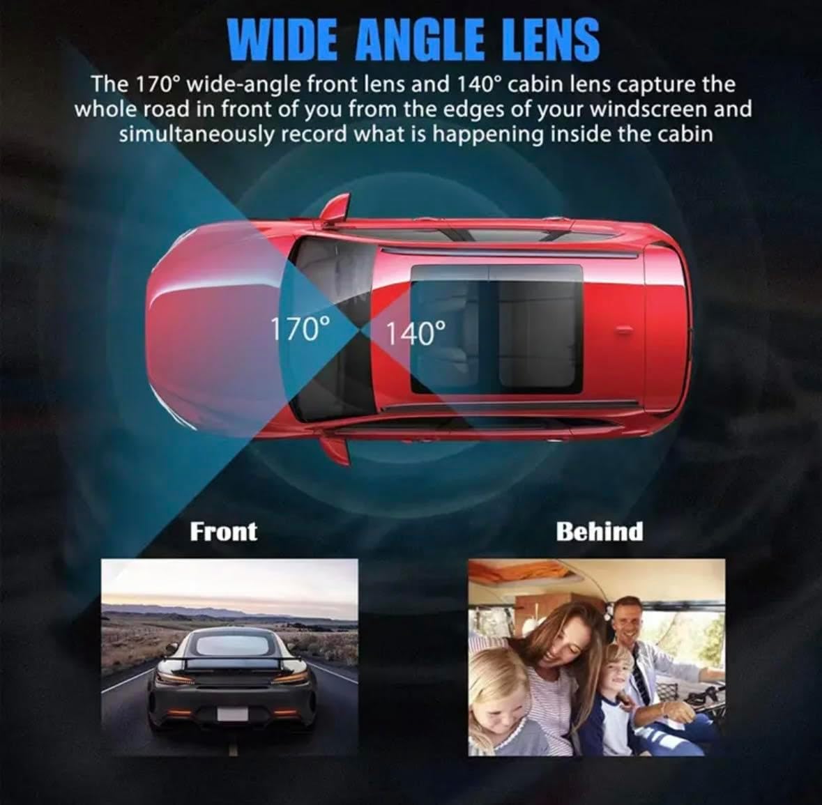 Diagram showing wide angle lens coverage for front and cabin