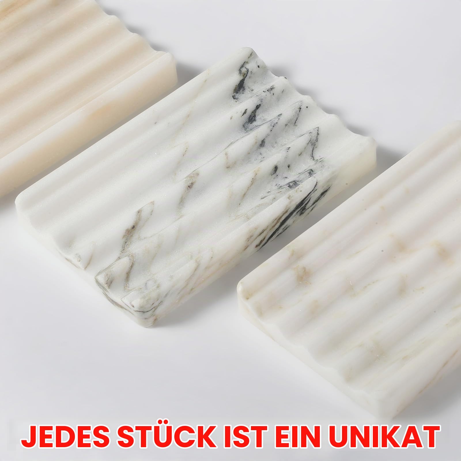 【Koville Luxuriöse Afrika Marmor Seifenschale - Stein Seifenablage für Dusche und Küchenspüle - Elegante Seifenbox mit Ablaufloch (Namib Bianco)】