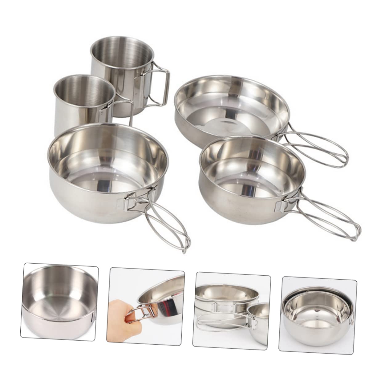 BESPORTBLE 1 Ensemble De 5 Casseroles À Revêtement Bols Poêles Unité De Cuisine De Camping Conteneurs De Préparation De Repas Cuisinière Pliable Réutilisable Bouilloire De Camping