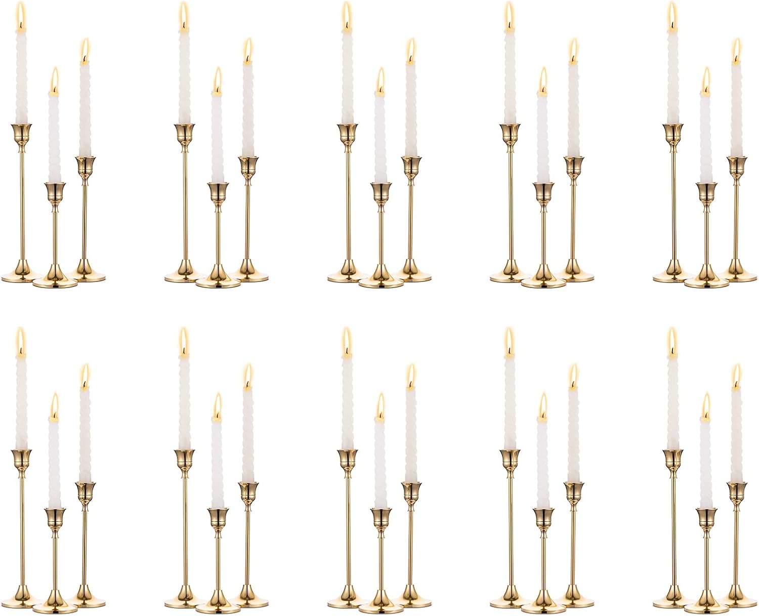 Nuptio Candlestick Candle Holders 30 Pcs Candle Stick Holder Gold Taper Candle Holder Candle Stand for Wedding Party Thanksgiving Halloween Birthday Mantel Baby Shower Table Centerpieces Decor Gold 10 sets (30 pcs)