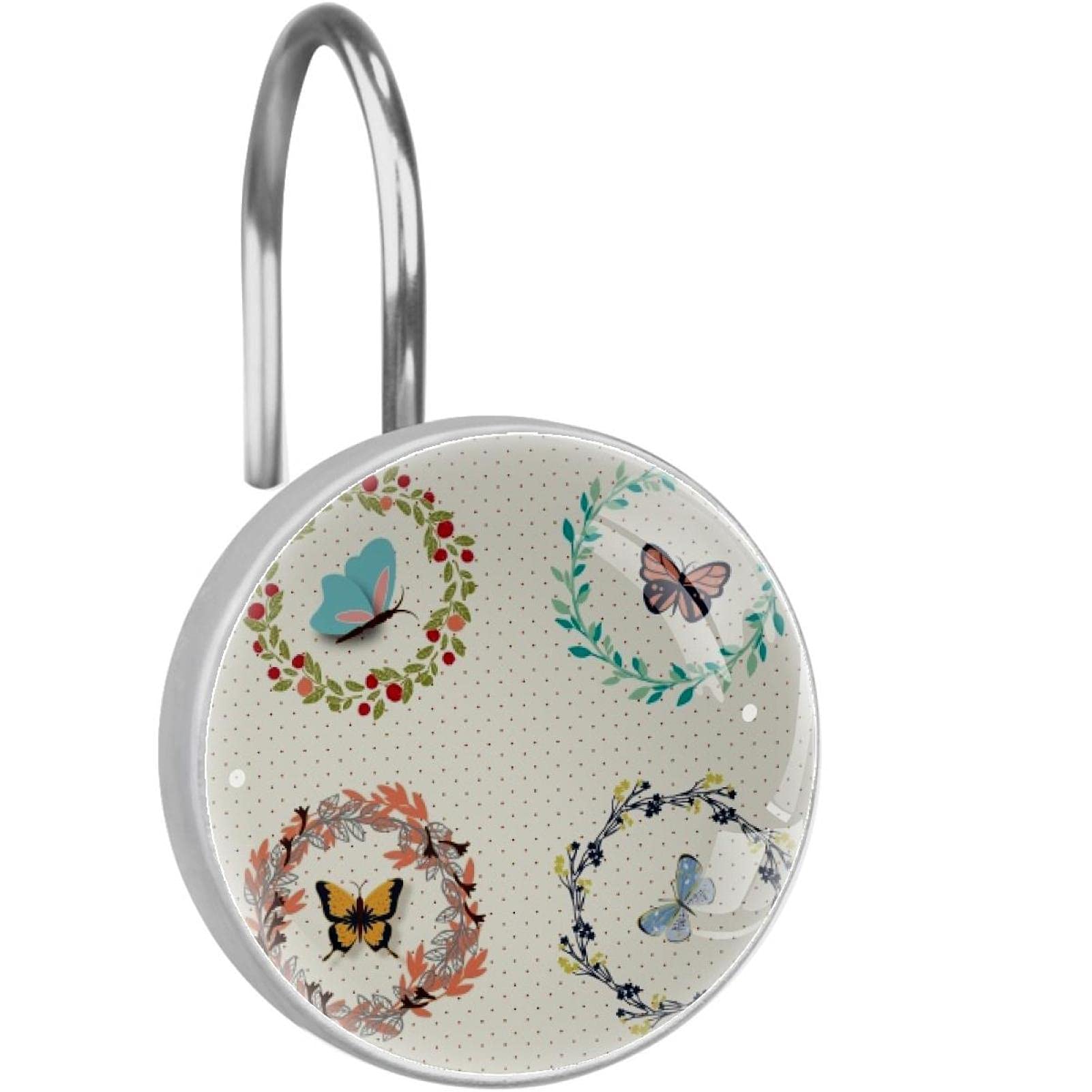 Crochets de rideau de douche en acier inoxydable décoratif papillon et fleur