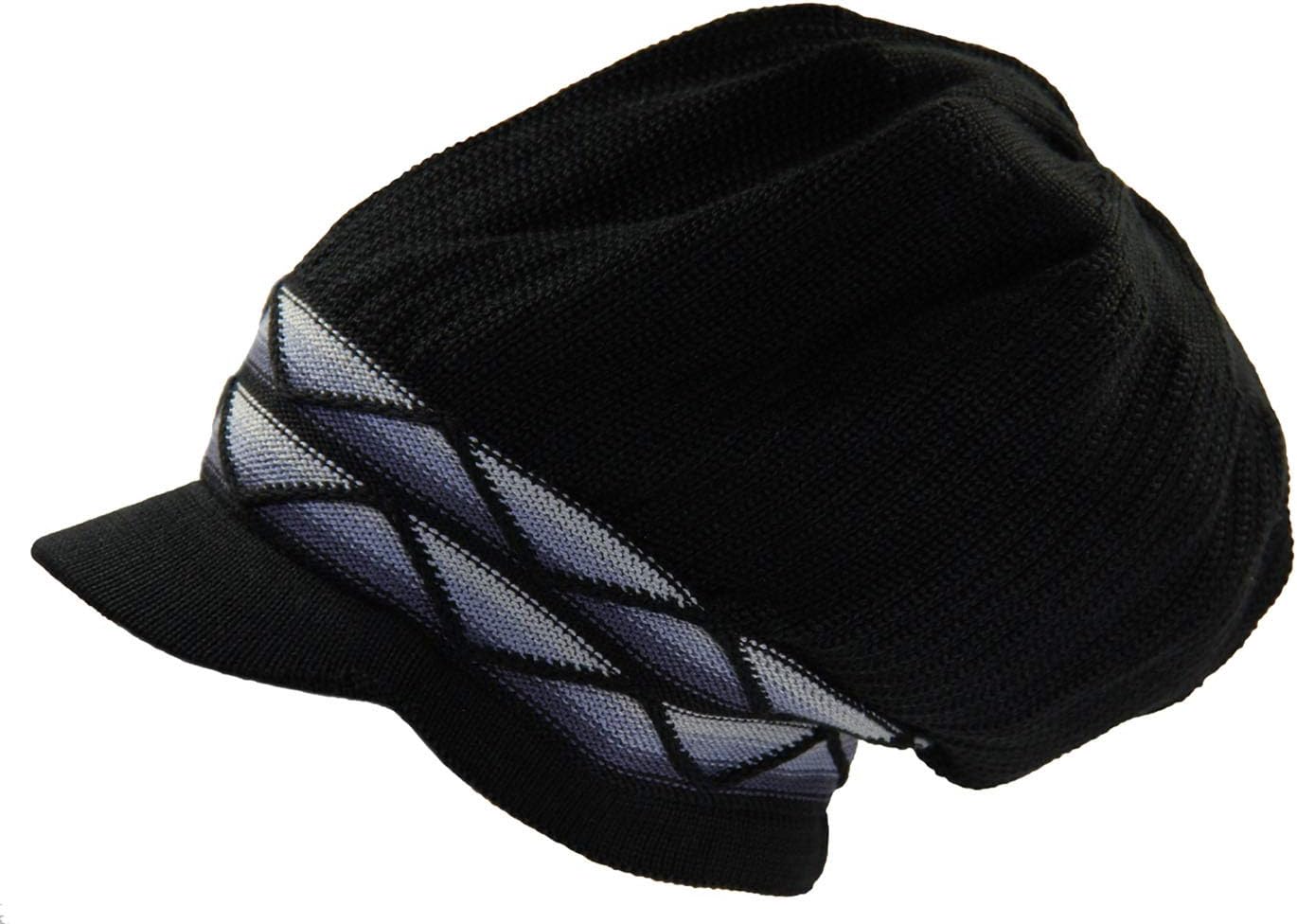 100% Cotton Rasta Dreadlock Wave Beanie Visor (Black/Gray)