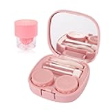 Pink Contact Lens Case with Manual Cleaner Washer - 5-in-1 Portable Contact Lens Remover Tool, Includes Mirror, Tweezers, Remover Tool & Solution Bottle for Daily Outdoor Use
