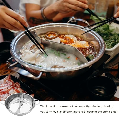 Miniatura 4 de Hot Pot Cooker with Divider, Stainless Steel Induction Cooker Pot Fondue Cooking Tool 34cm, Double Boilers