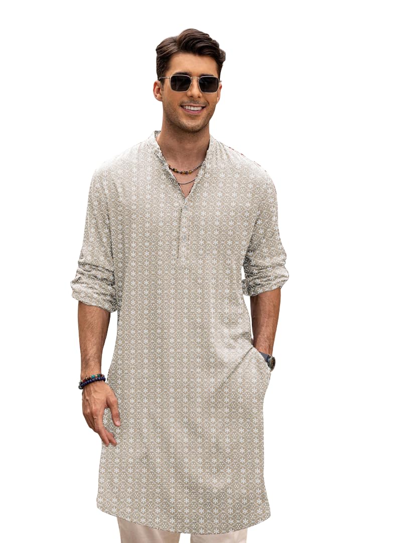 be active Men's Cotton | Regular Fit Casual Mandarin Collar | Long Length Full Sleeves | Embroidered Indian Kurta-picture-13