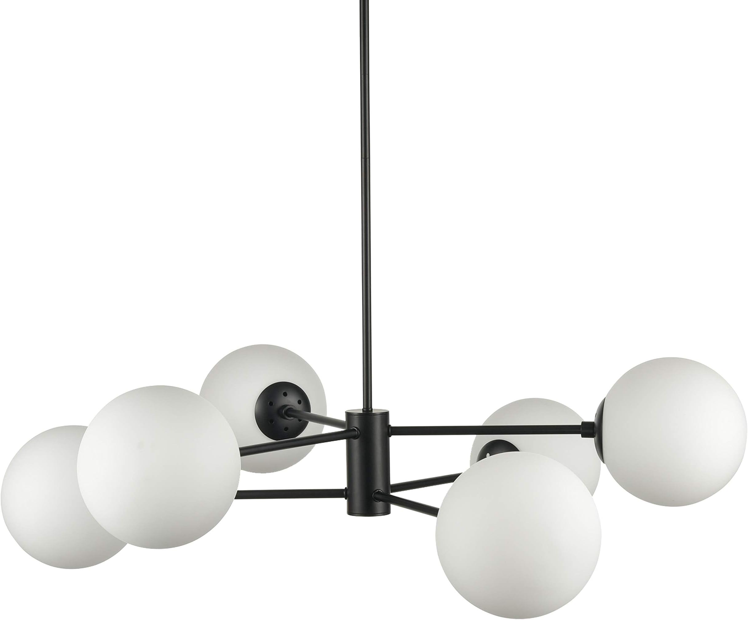 Linea di Liara Black Modern Chandelier Light Fixture, Glass Globe, Dimmable, UL Listed, Compatible with Standard Bulbs, Easy Installation, Ideal for Dining Room, Bedroom, Kitchen