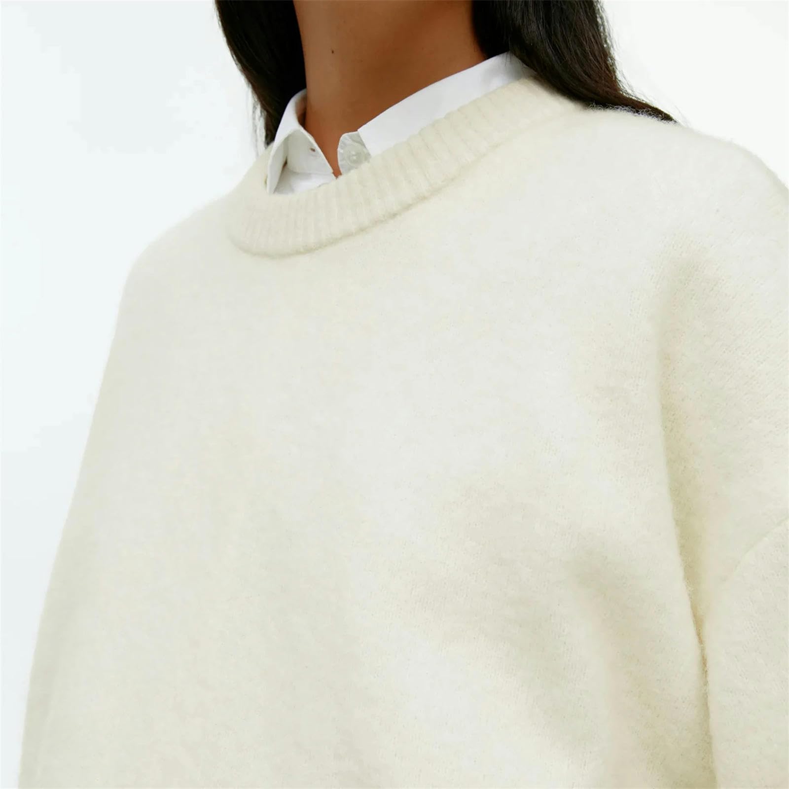 Sweter O Neck Lampion Rękaw Sweter Kobiety Dzianinowe Swetry Damskie Topy-Czarny-M