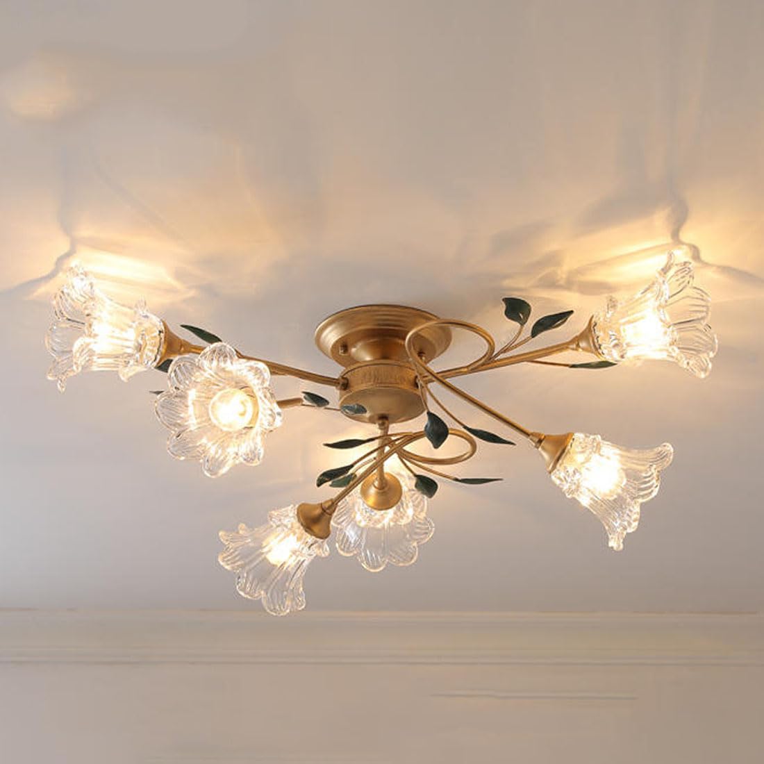 KXEcoLife American simple pastoral ceiling lamp, modern country chandelier, retro iron LED dining room living European bedroom lamp,6 heads