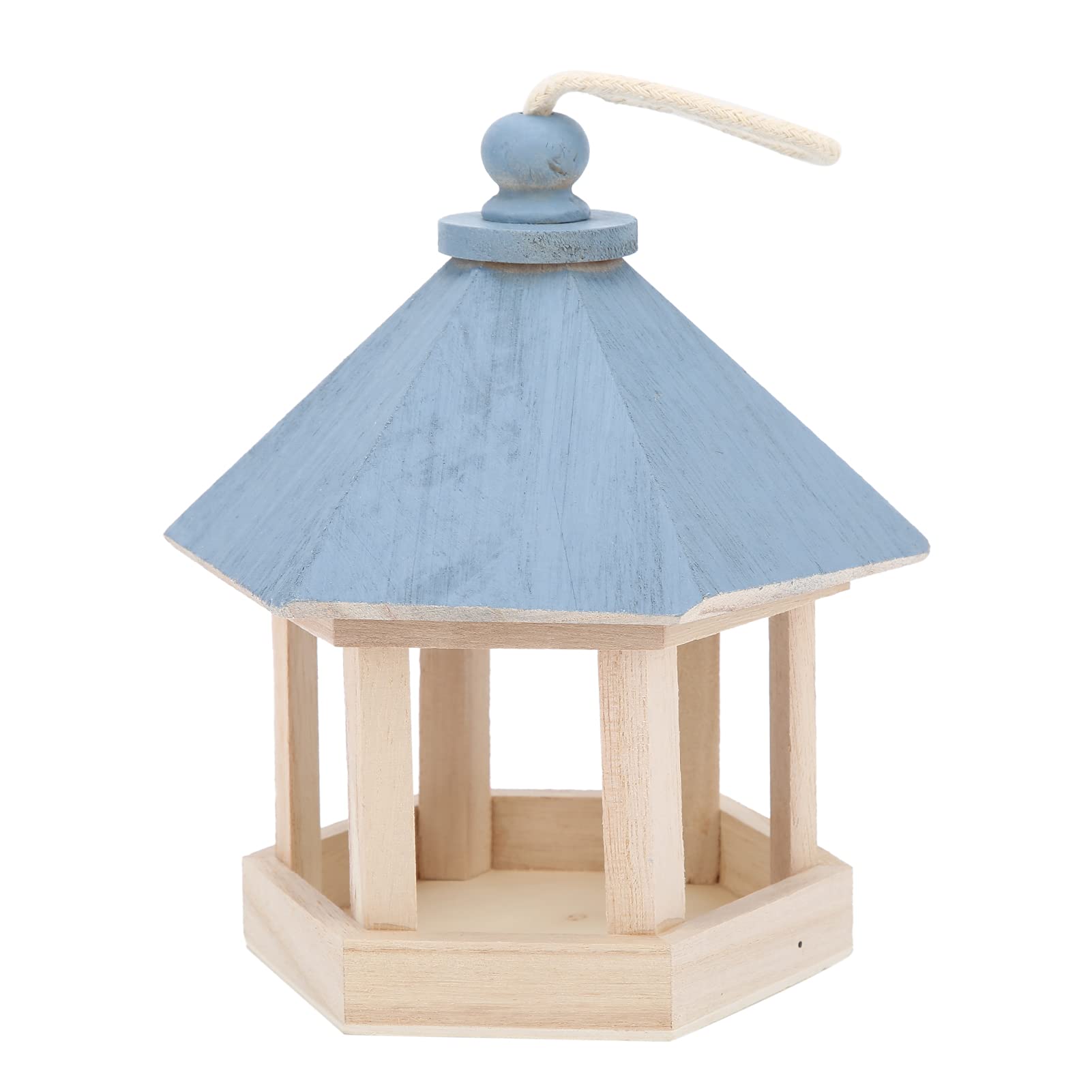 Buachois Wooden Bird Feeder Deluxe Gazebo Wild Bird Feeder Hand Made Outdoor Hanging Parrots Birdhouse Feeder with Roof(Blue)