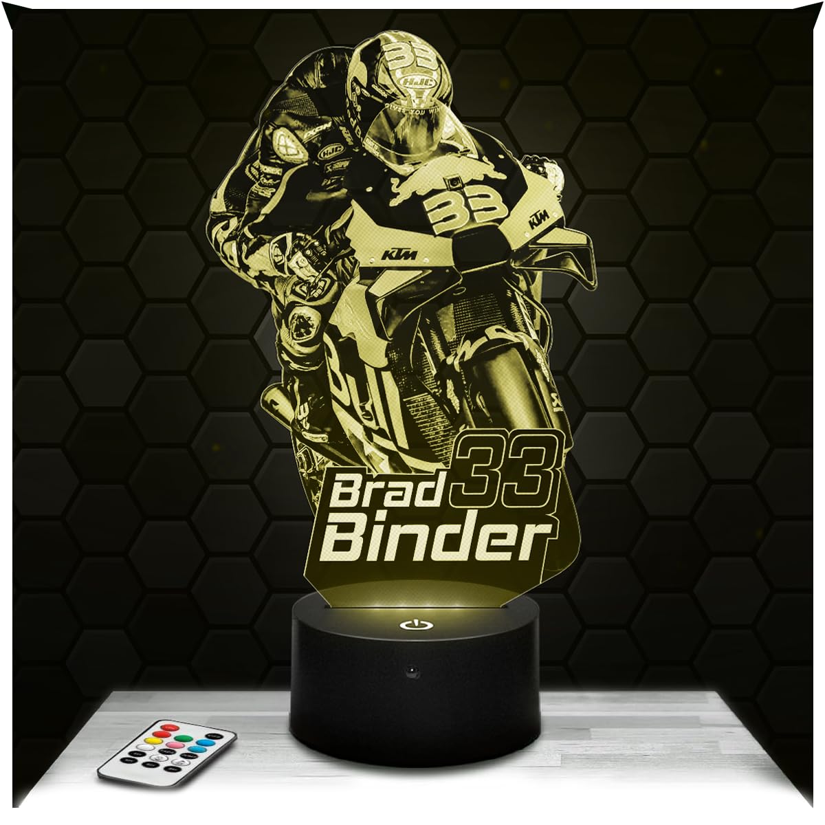 Lampephoto.fr - Moto GP - Brad Binder 3D Lamp, Night Light 3D LED Illusion Lamp, Gift idea for Men Motorcycle, Gifts Merchandise for Boys and Girls, Children's or Adult Bedroom Night Light
