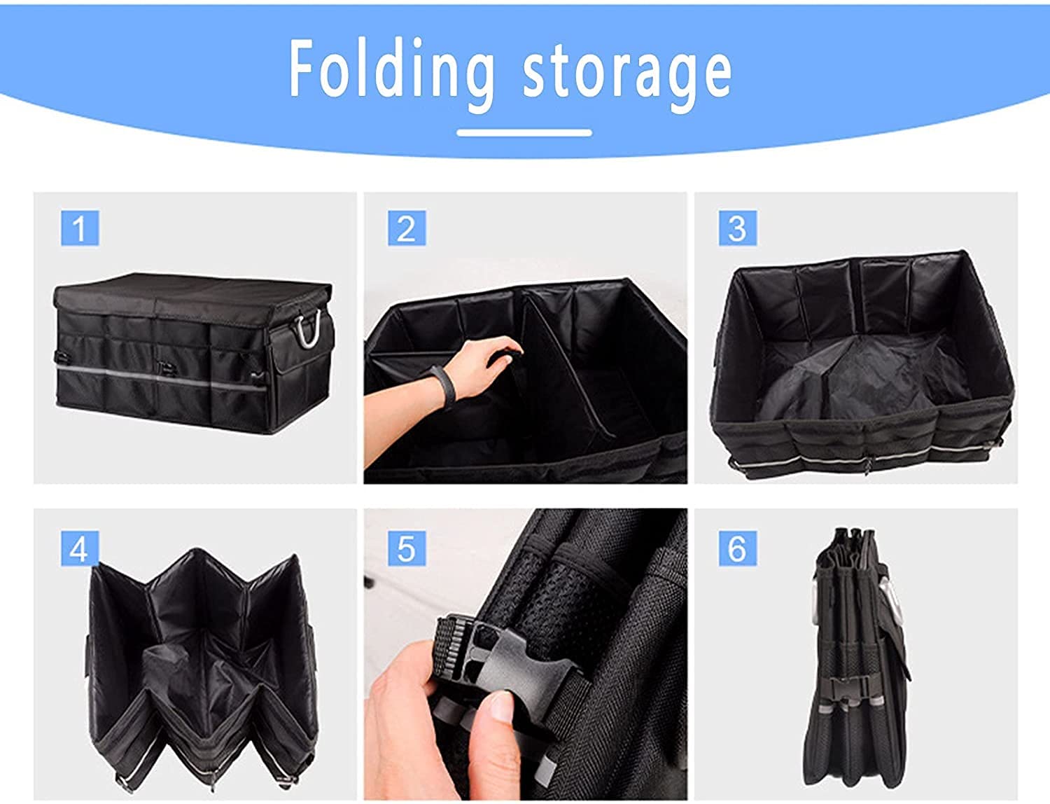 Grande Organizer per Bagagliaio, Pieghevole, Contenitore portaoggetti Portatile Antiscivolo con Coperchio e Maniglia in Lega di Alluminio