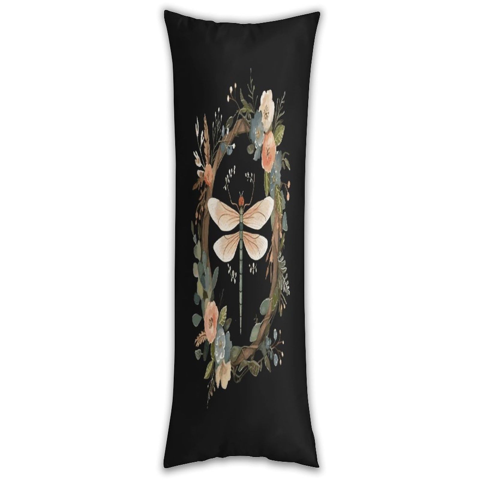 Image of Dragonfly in Wreath Pillow Case Breathable Absorb Sweat Long Pillowcover Exquisite Unique Pillow Protector for All Seasons Hot Sleepers Body Pillowcase