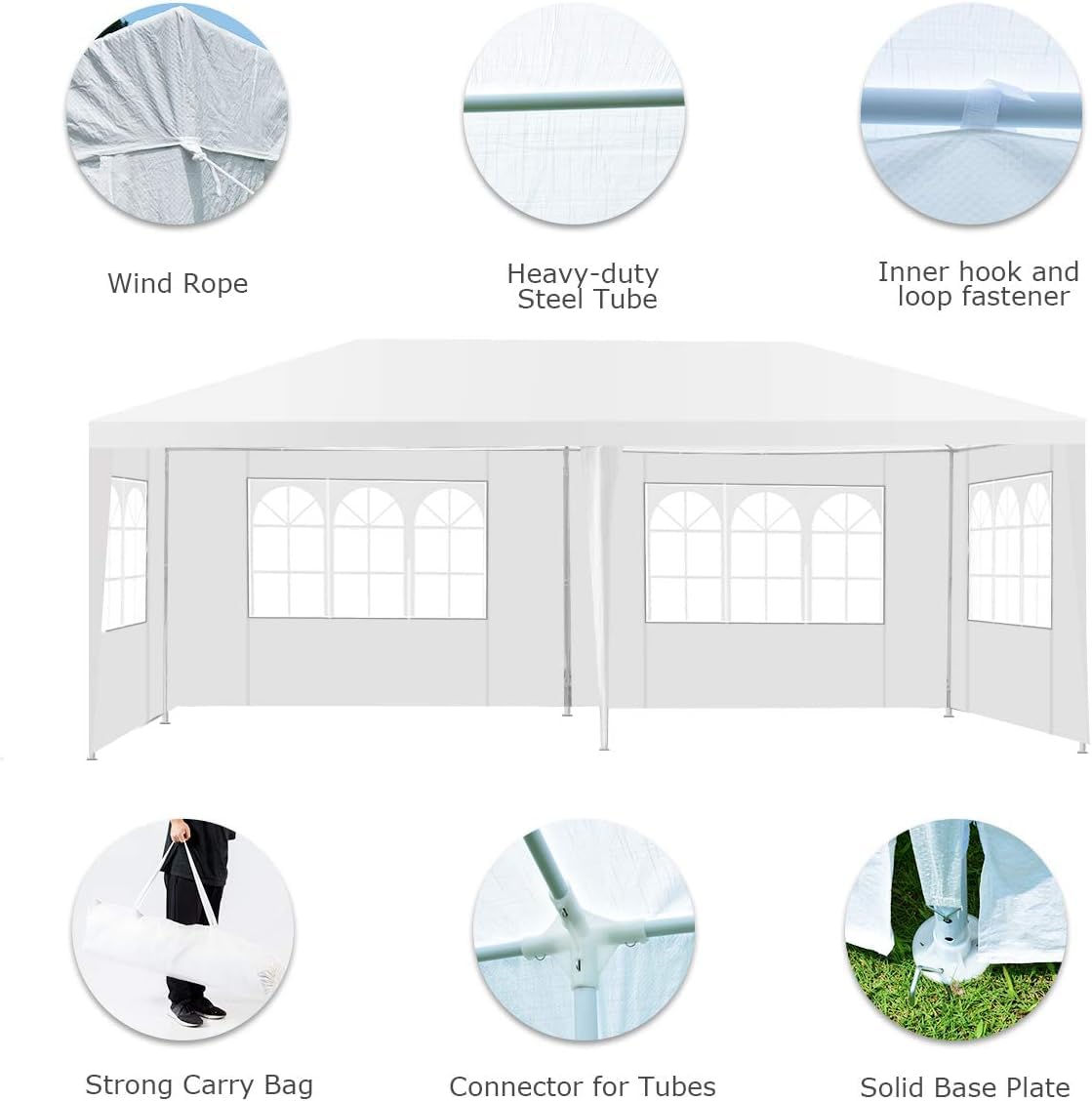 KOMFOTTEU 3x6m Carpa de Jardín Plegable con 4 Paredes Laterales Extraíbles