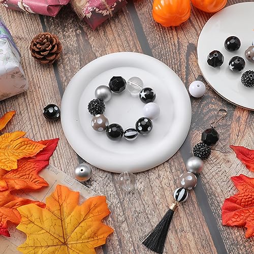 SUNNYCLUE 1 Box 50Pcs 10 Styles Black Halloween Beads Set Bubblegum Beads Bulk Acrylic Bead 20mm Large White Clear Plastic Holiday Round Loose Spacer Bead for jewellery Making Beads Necklace DIY Craft - Image 4