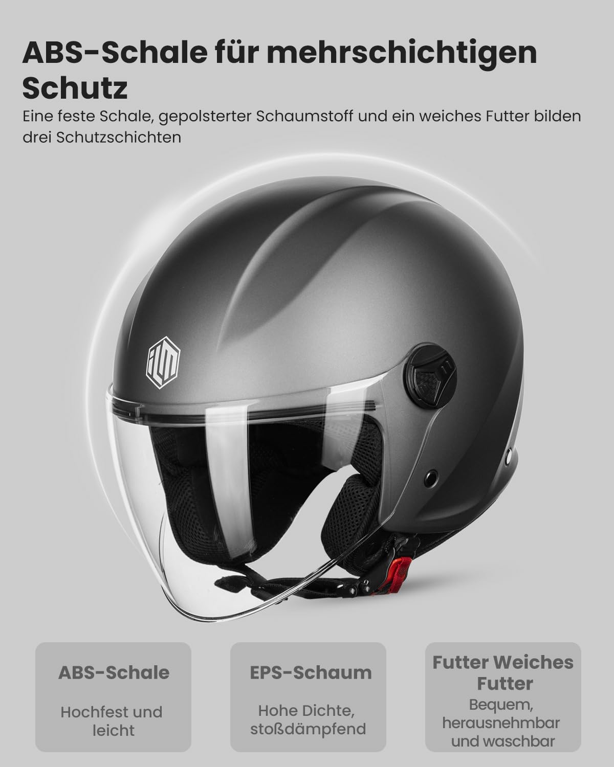 ILM Motorradhelm Retro Herren Damen Jethelm ECE2206 Modell WT506