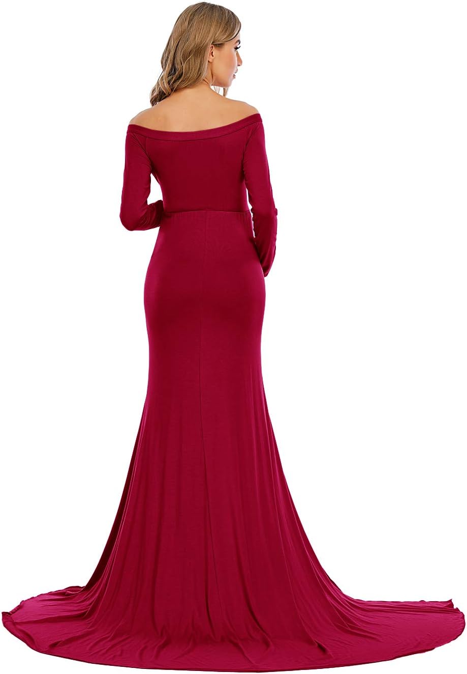 ZIUMUDY Elegant Fitted Maternity Gown Side Split Off Shoulder Long Sleeve Maxi Photography Dress Baby Shower - Image 6