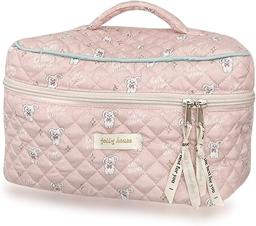 Miniatura 1 de Bolsa de cosméticos de viaje, bolsa de maquillaje de algodón, bolsa de aseo acolchada con hermoso patrón floral, bolsa de cosméticos de gran