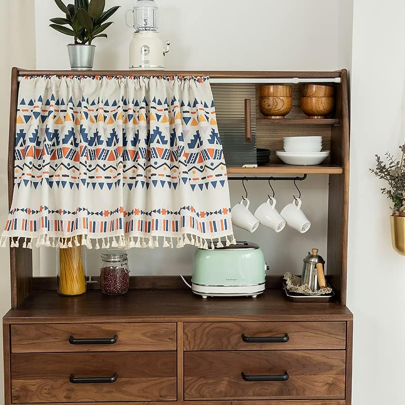 Konsilsa Cotton Linen Kitchen Curtains,Short Curtain with Tassels Striped Curtains for Windows Farmhouse Window Treatment for Kitchen Bathroom (Color : F, Size : 143x45cm(56x18inch))