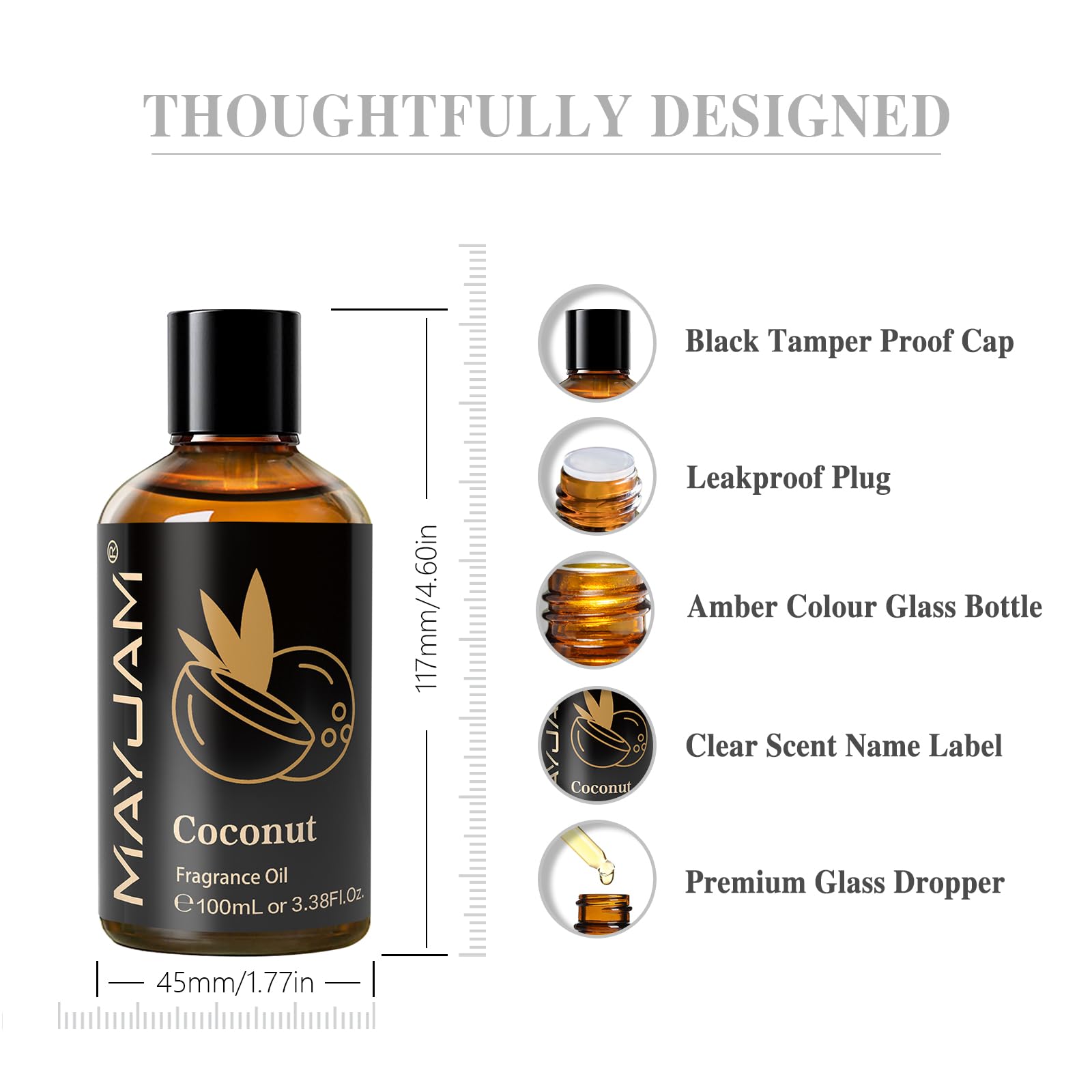 MAYJAM Olio Essenziale di Cocco 100ml, Olio Di Fragranza Premium Per Diffusori di Olio Essenziali, Aromaterapia, Casa, Bruciatore Di Olio