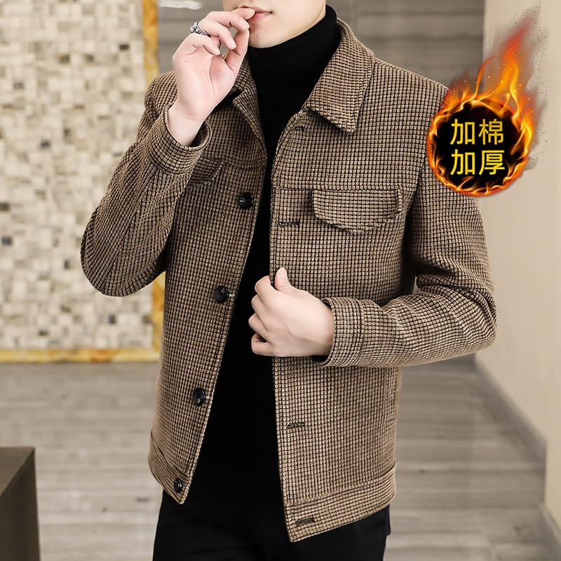 Wool Blend Trench Coat Woolen Coat Men Short Slim Plaid Jacket Men Tweed Coat3