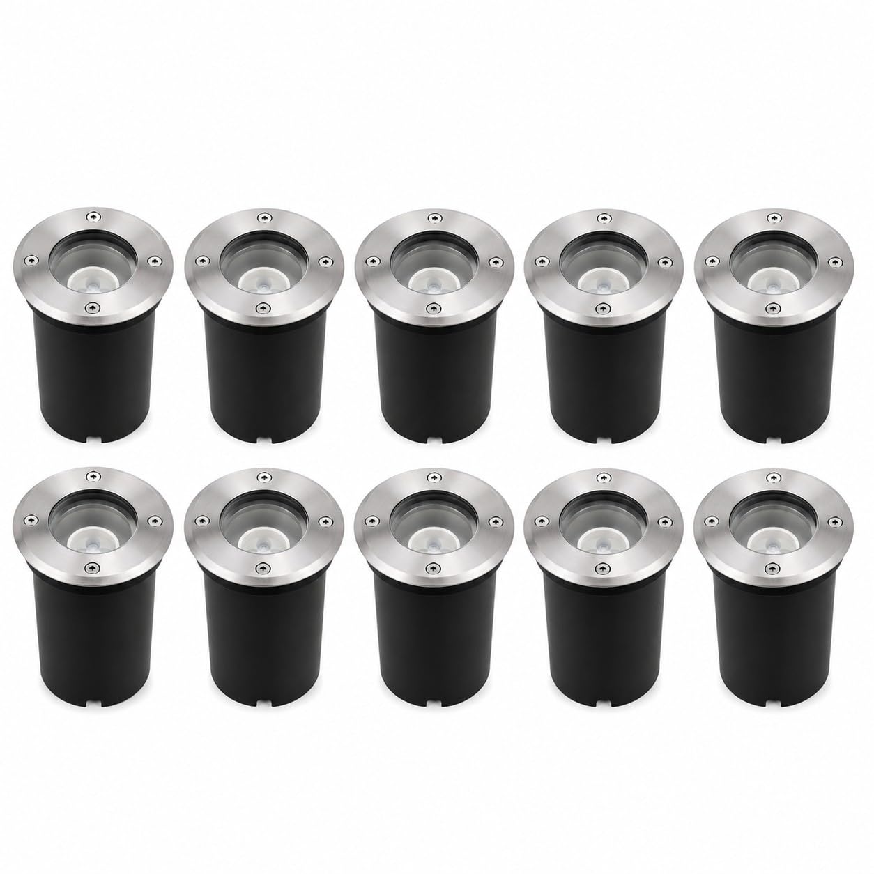 Partenopea Kit 10 Faretti Segnapasso LED Calpestabili 10W 230V GU10 da Incasso IP65 Impermeabili Acciaio Inox per Esterno Viali Giardino Sentieri Pavimento Carrabile Illuminazione Outdoor