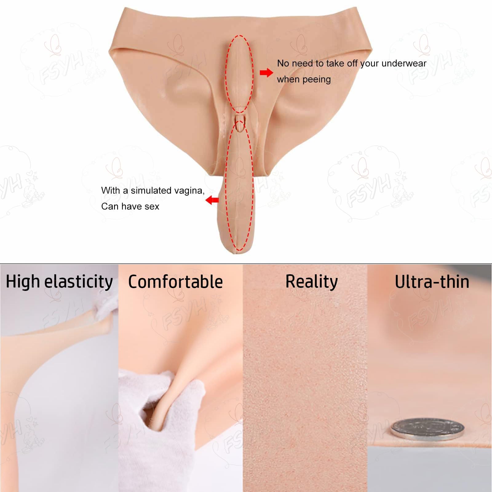 FSYH Culotte vaginale en Silicone transgenre Short Triangulaire insérable Sissy cachant Un sous-vêtement Gaff pour vêtements de Crossdresser
