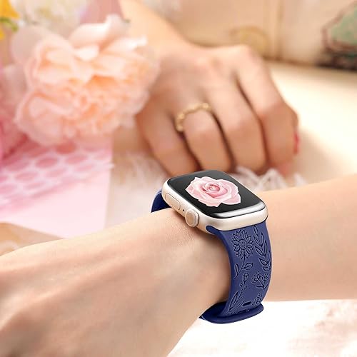Miniatura 6 de Paquete de 6 correas con grabado floral compatibles con Apple Watch Band de 1.732 pulgadas, 1.575 pulgadas, 1.494 pulgadas, 1.654 pulgadas, 1.614