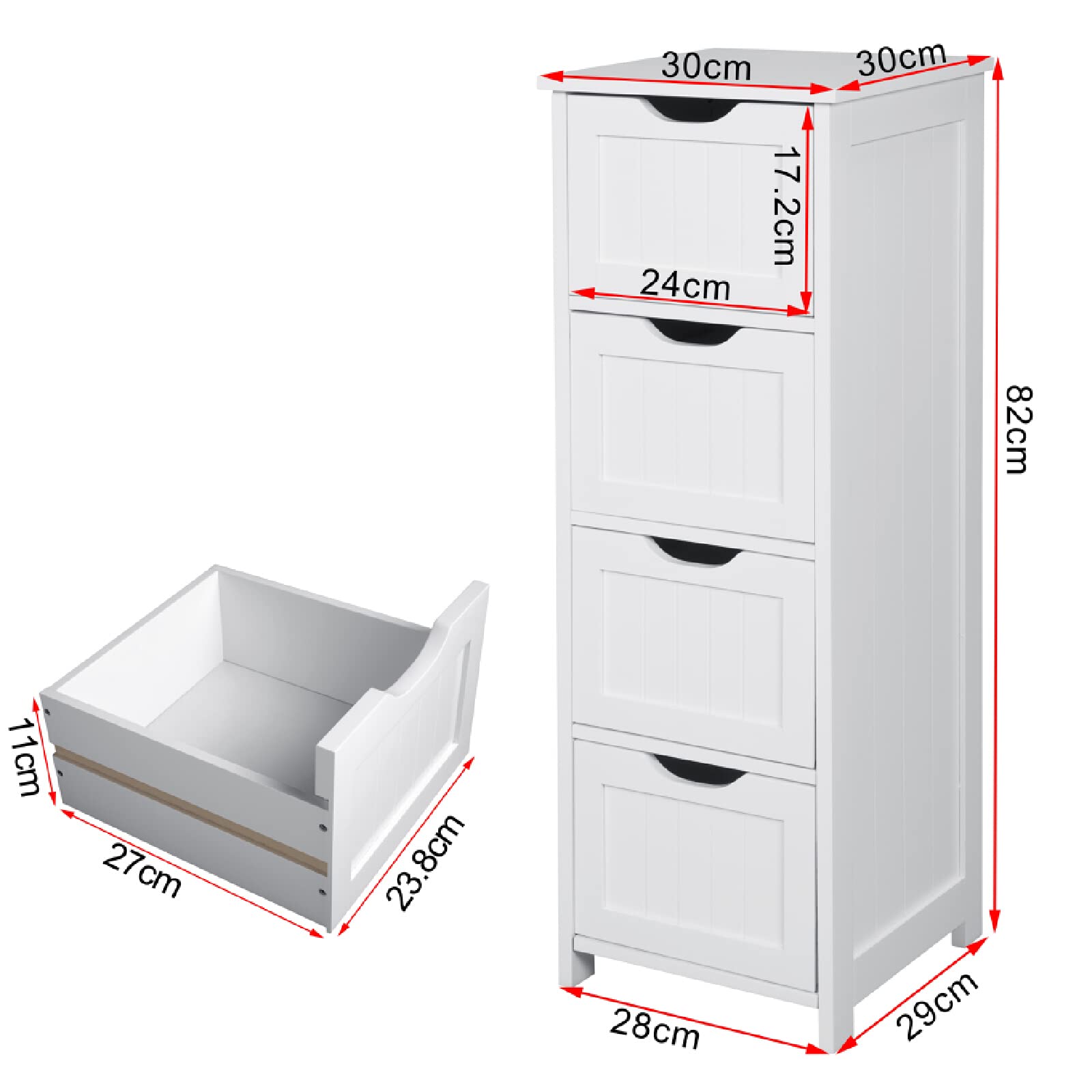 Armadietto da bagno con 4 cassetti per riporre e organizzare il bagno, design a pavimento, costruzione durevole, gestione efficiente dello spazio
