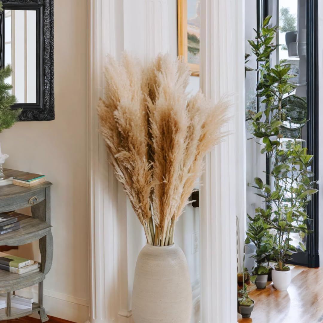 Lot de 4 Grand Pampas Séchées Décoration, 100cm d'herbe de la Pampa XXL Bouquet de Fleurs Séchées, Décoration Boho pour Mariage Salon Chambre à Coucher