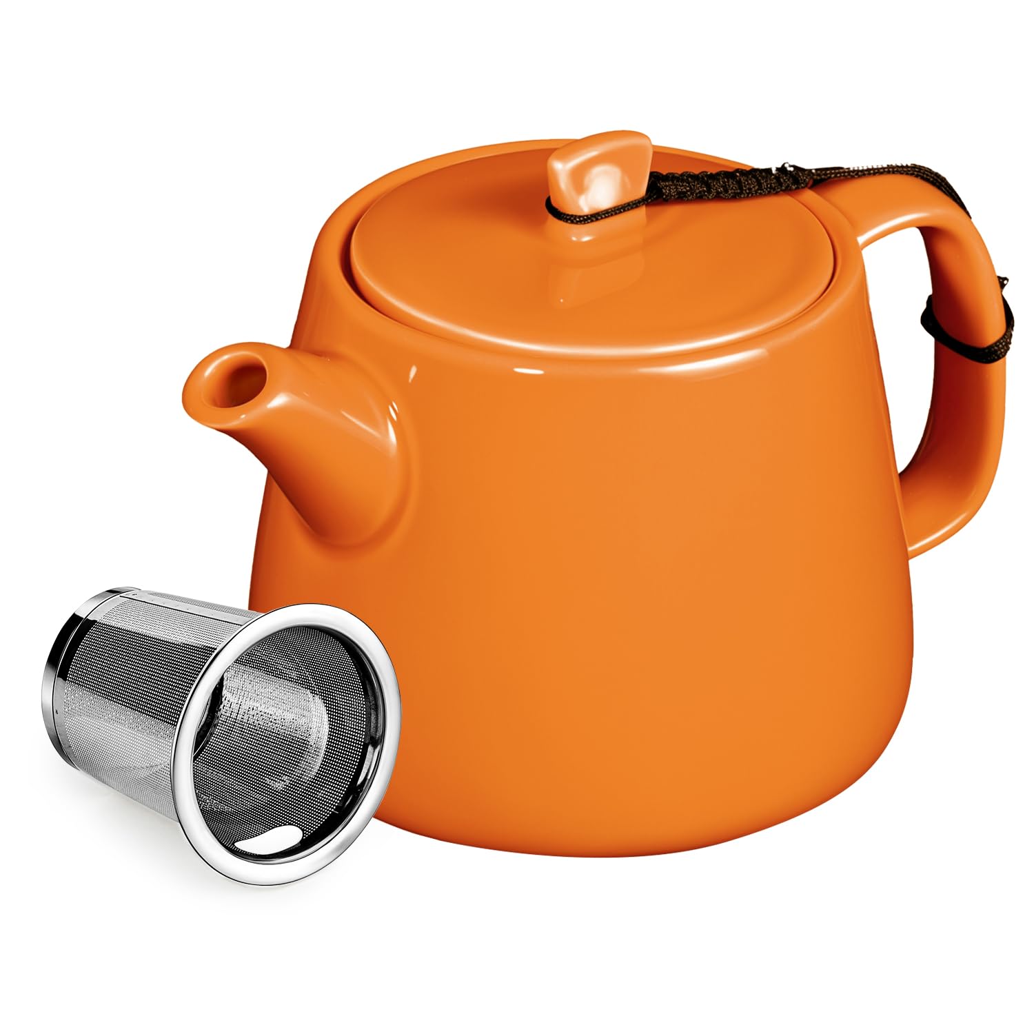 Brew To A Tea Stump Porcelain Teapot with Removable Infuser-600ml (20oz) Heat-Resistant, Handmade with Strainer for Loose Tea & Coffee,Orange