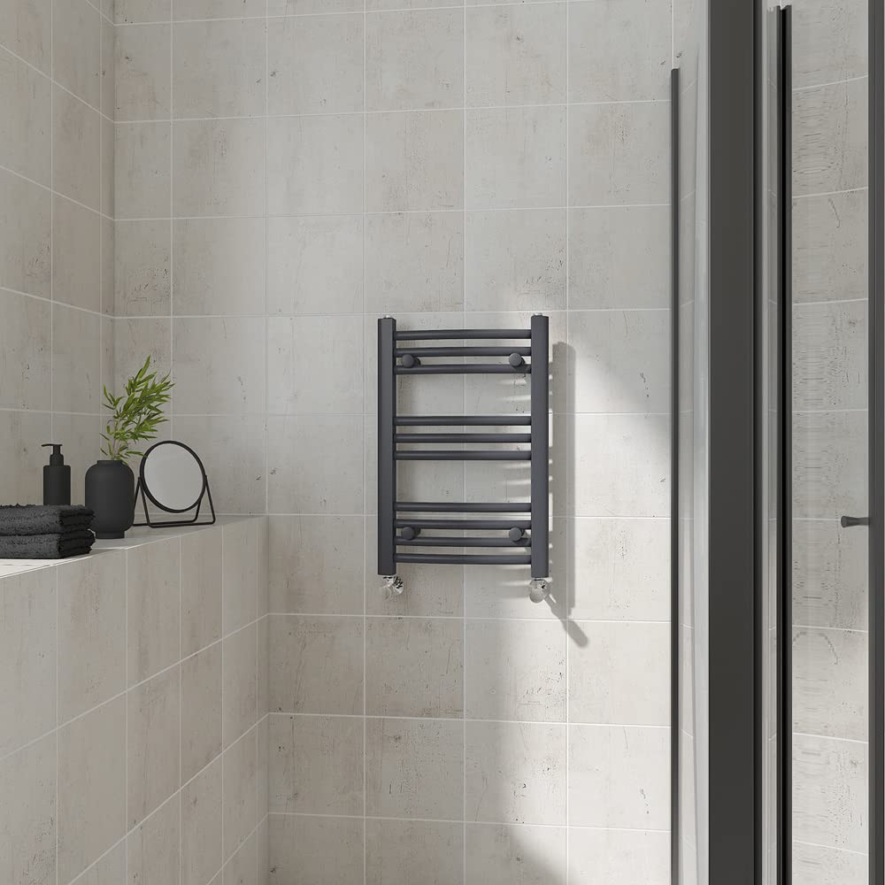 Warmehaus Curved Heated Towel Rail Anthracite Bathroom Ladder Style Radiator Grey Central Heating 600X400mm